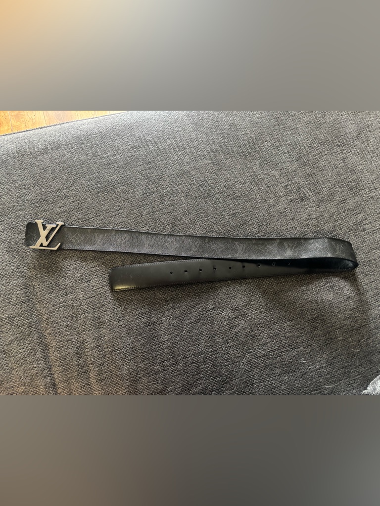 Louis Vuitton Monogram Eclipse Gray/Black Leather Belt With Lv Buckle